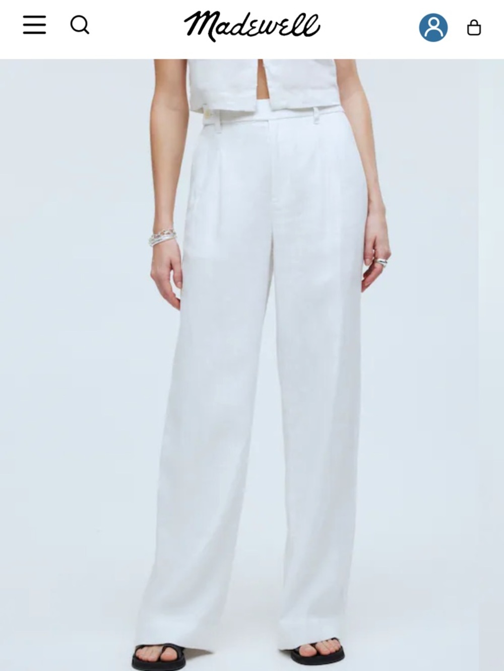 Madewell White Wide-Leg Linen-Blend Pants